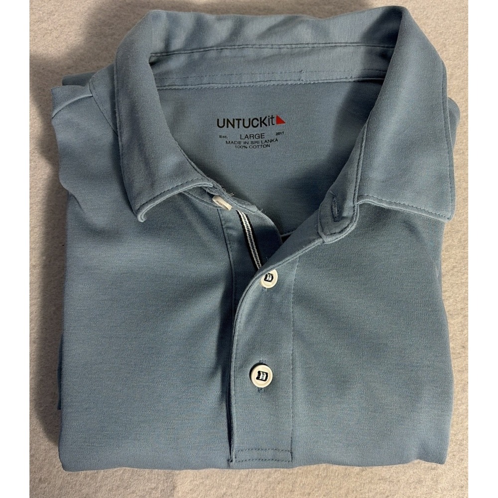 Untuckit Polo Shirt Mens L Baby Blue Damaschino Long Sleeve Coastal Preppy